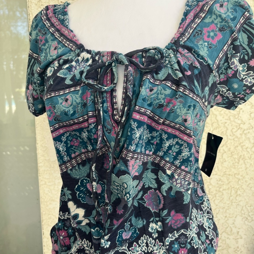 Lucky Brand Teal and Pink Floral Blouse size S  Brand New